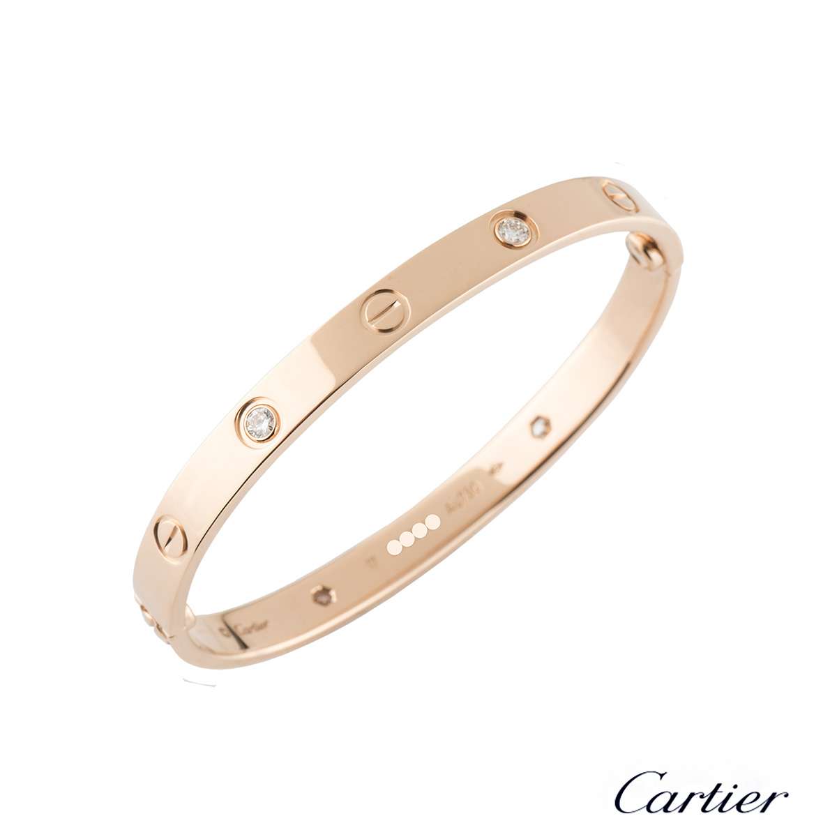 Cartier Rose Gold Half Diamond Love Bracelet Size 17 B6035517 | Rich ...